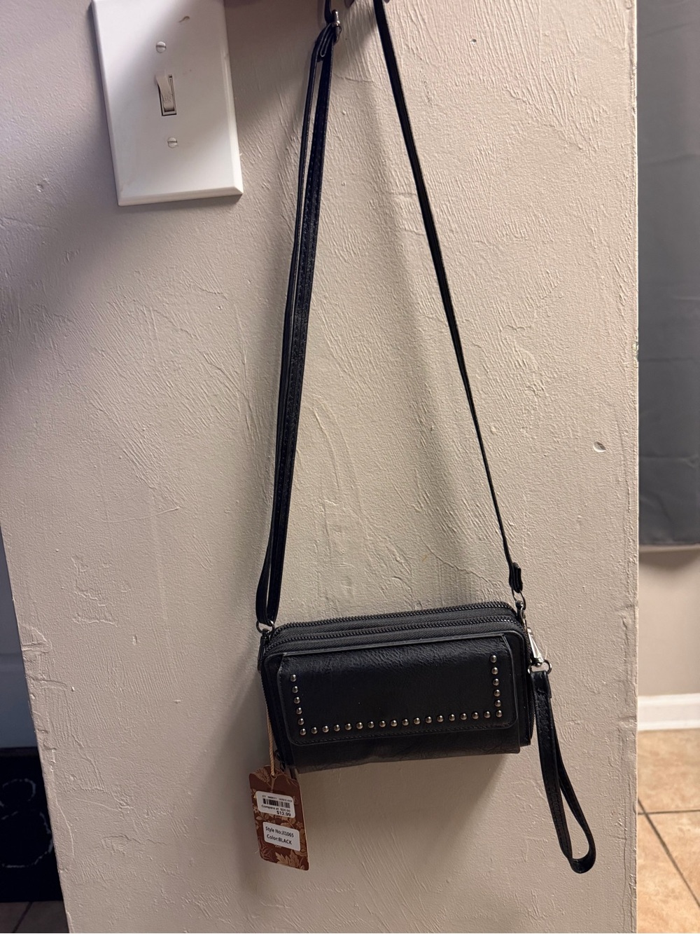 Black Women's Crossbody Bag with Stud Accent